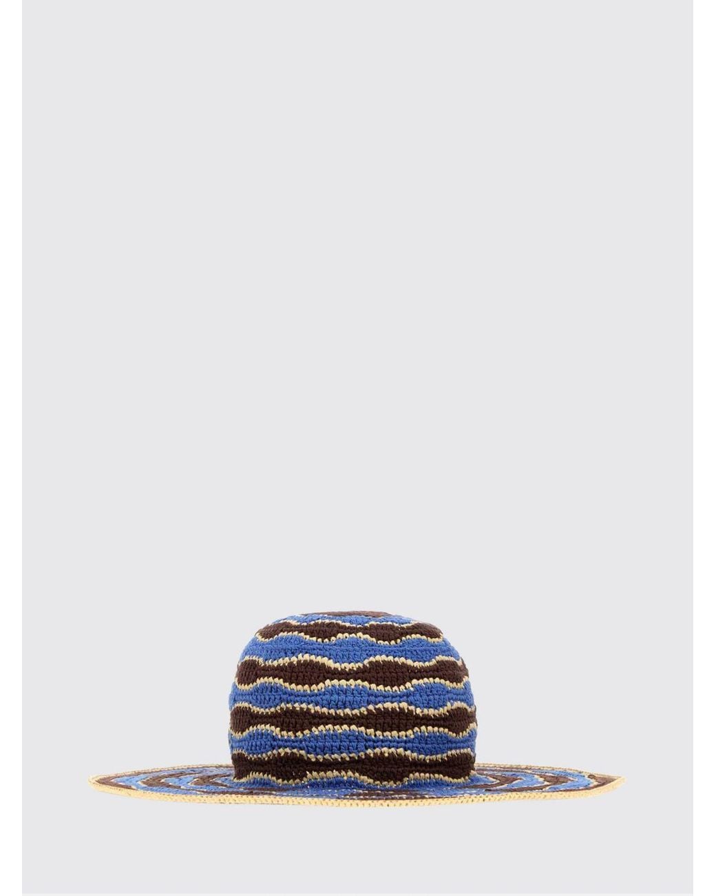 Fendi White Striped Wide-Brimmed Crochet Hat