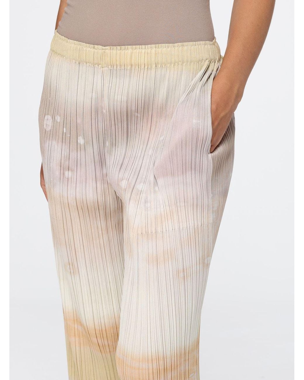 Pleats Please Issey Miyake Natural Pleated Crêpe Cropped Flare Trousers