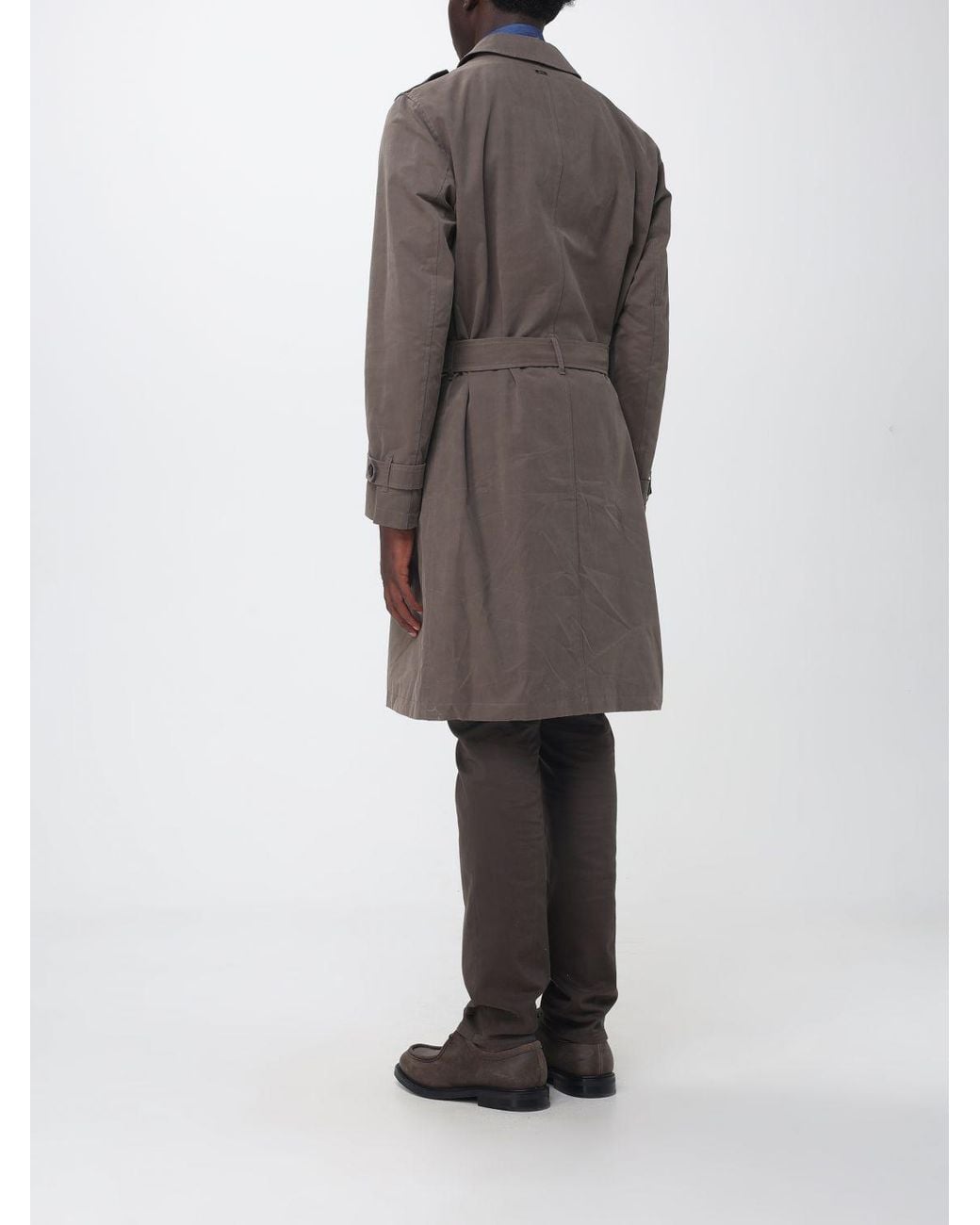 Herno Gray Double-Breasted Cotton Blend Trench Coat With Belted Waist for men