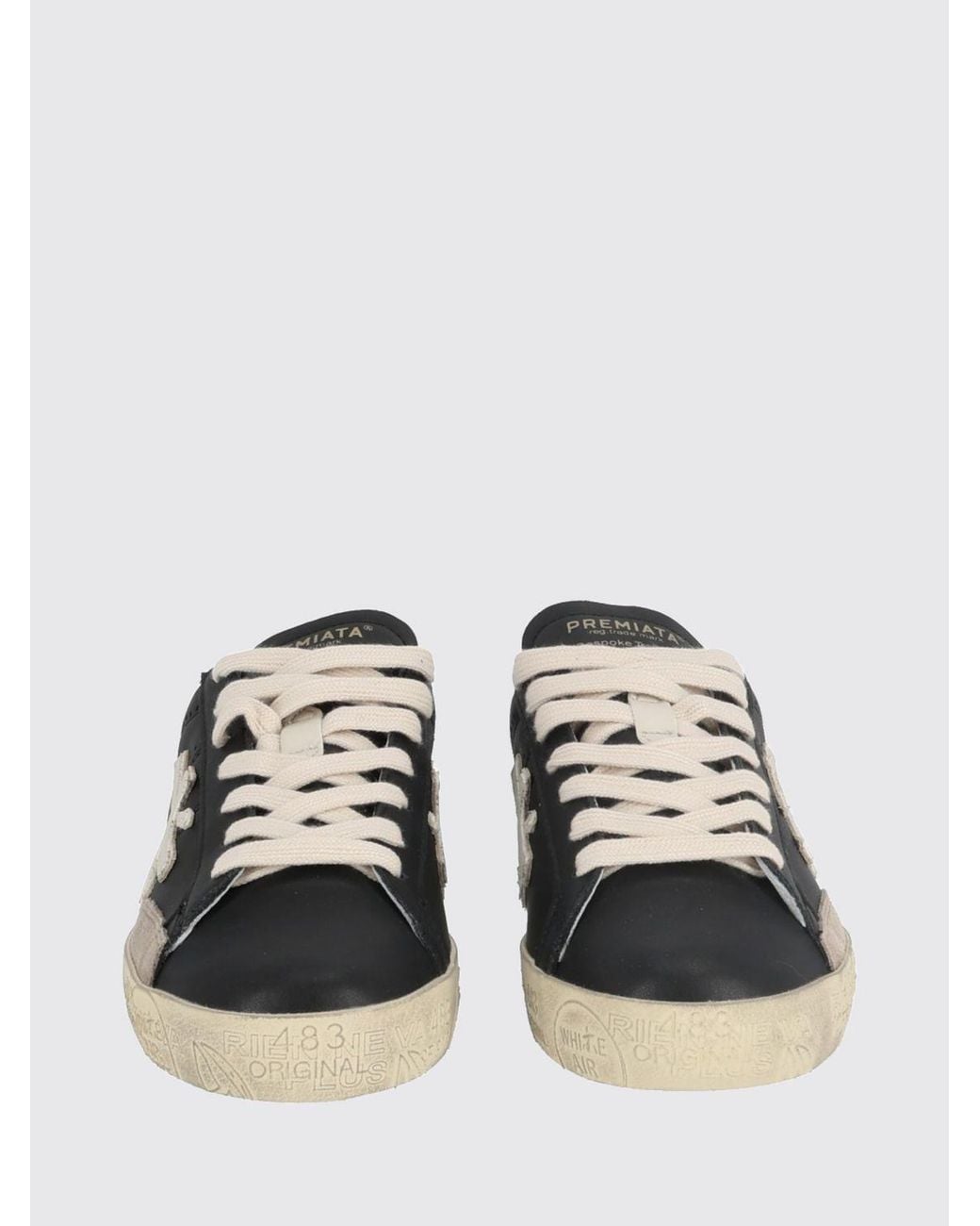 Premiata Black Stevend Calfskin Sneakers With Contrasting Details And Logo