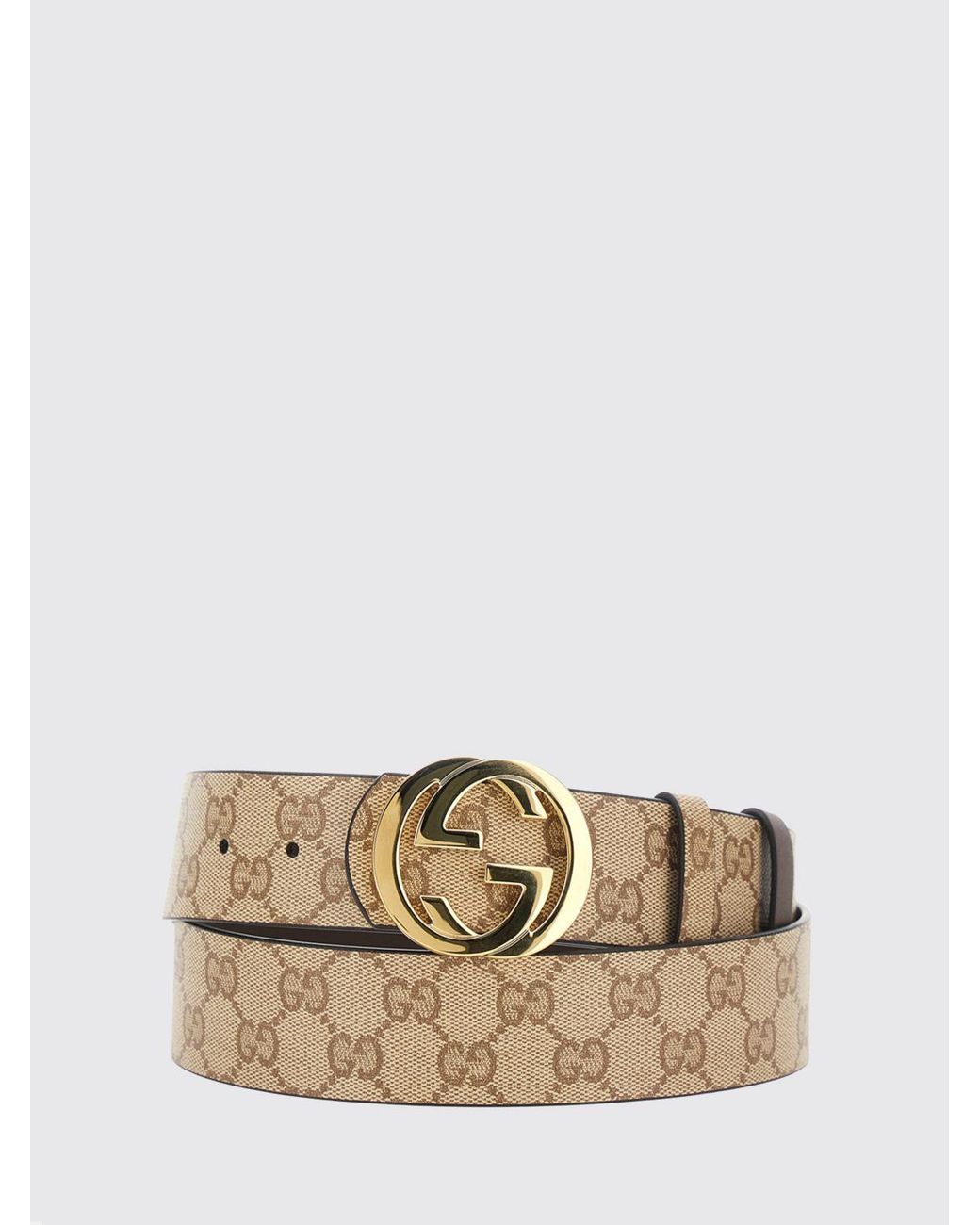 Gucci Natural Reversible Leather And Cotton Blend Belt With Gg Monogram Buckle for men