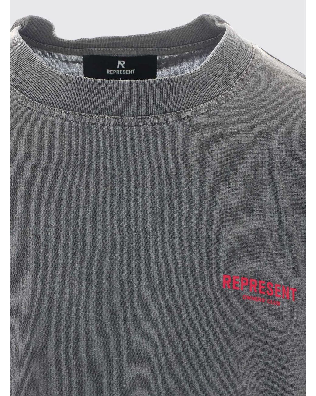 Represent Gray Crew Neck Cotton T-Shirt With Contrast Logo for men