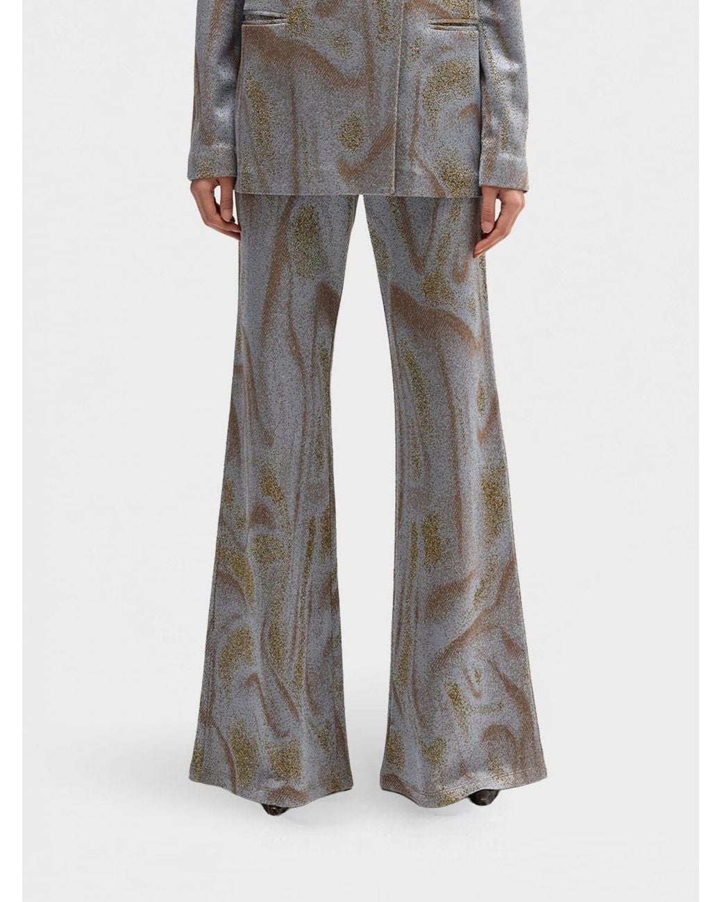 MACCAPANI Gray Easy Printed Flared Trousers