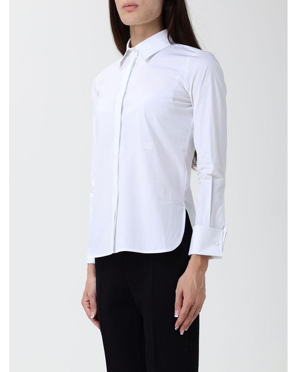 Max Mara White Slim Fit Stretch Cotton Shirt With Concealed Placket