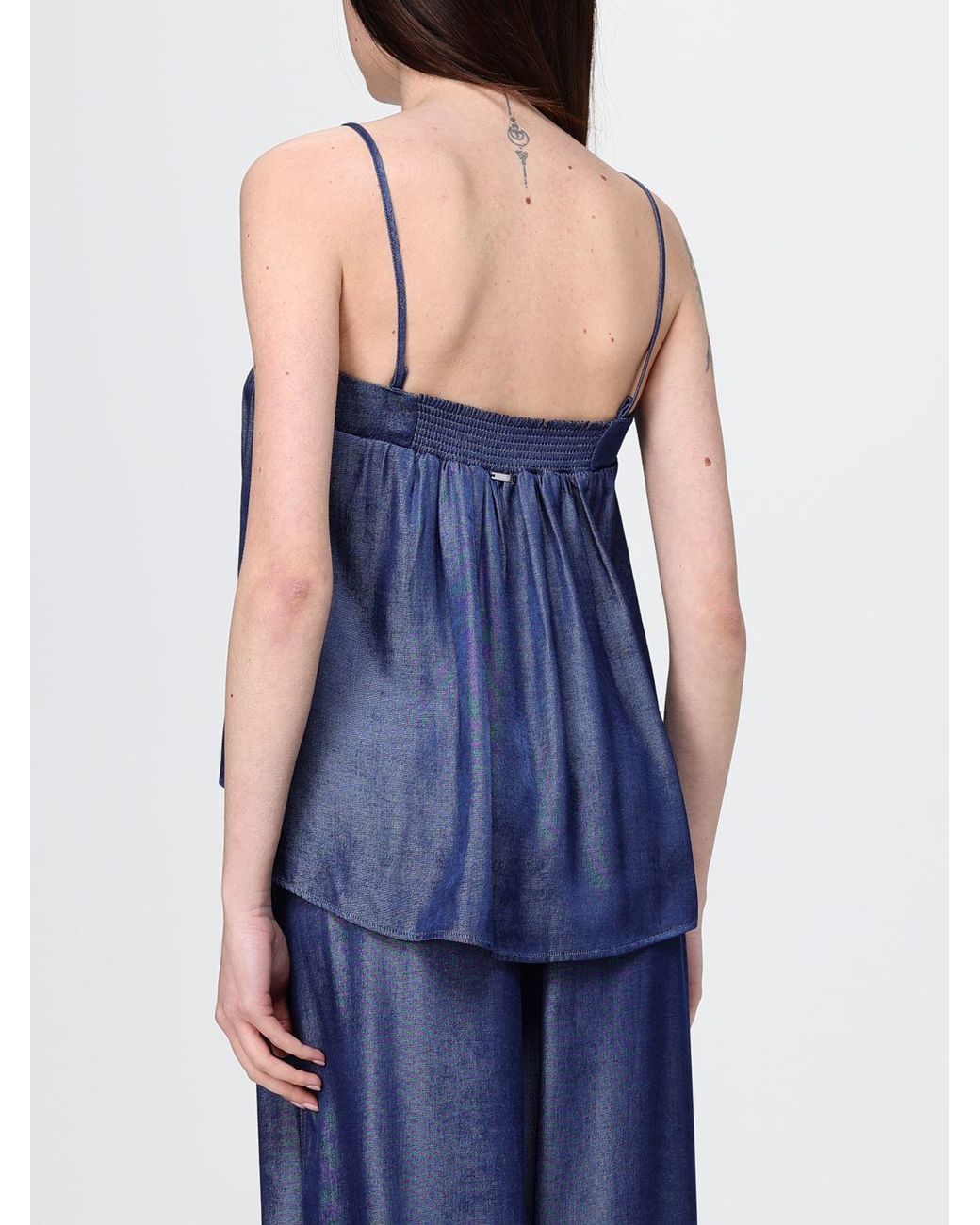 Liu Jo Blue Viscose Blend Top With Applied Rhinestones