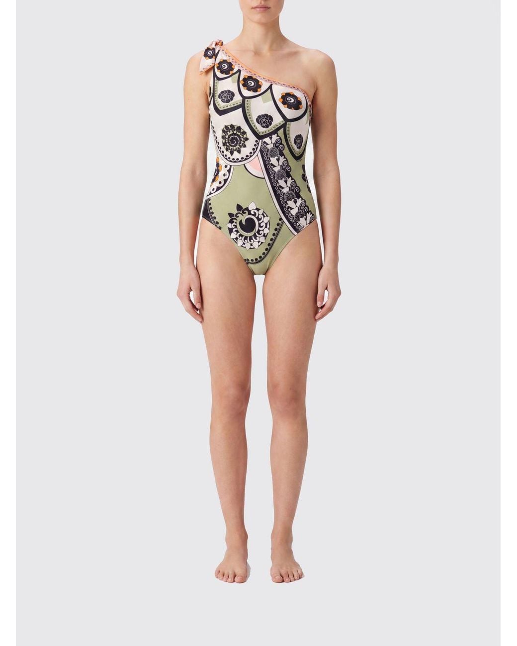 LaDoubleJ Green Asymmetrical One-Shoulder Liberty Floral Print Swimsuit