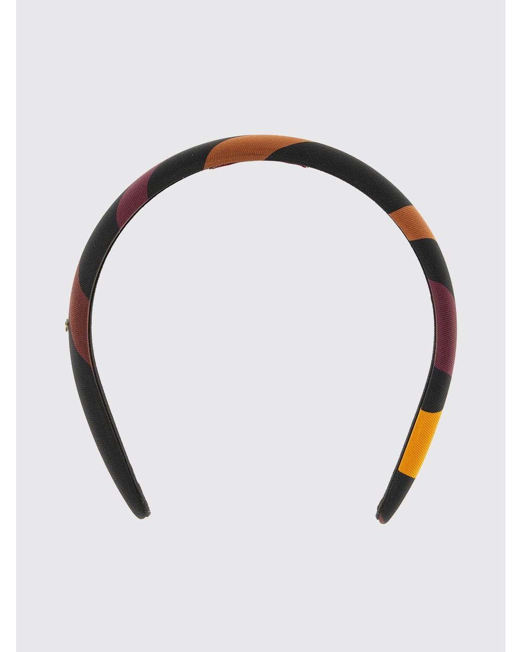 Emilio Pucci Red Multicolour Striped Print Silk Headband With Metal Logo