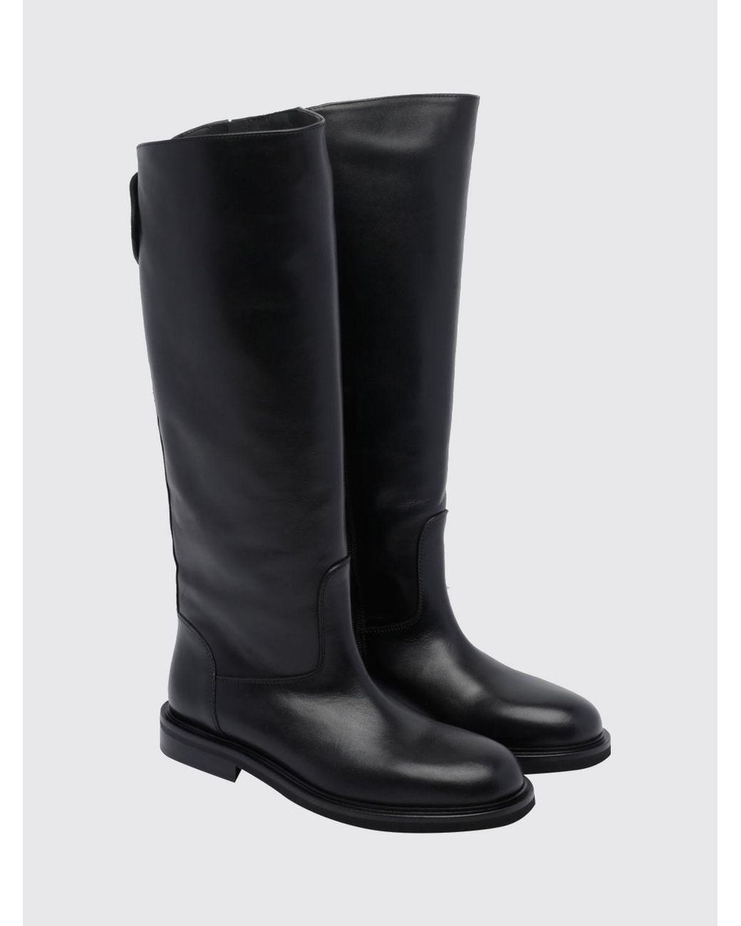 Poeve Black Smooth Calfskin Knee-High Boots With Side Zip And A Low Heel