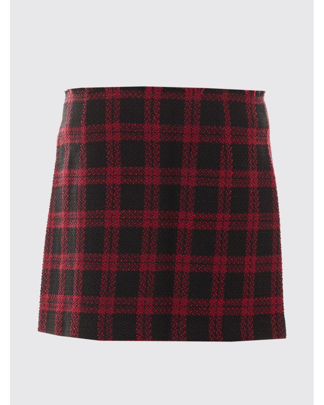 Pinko Red Check Pattern Wool Blend Wrap Mini Skirt