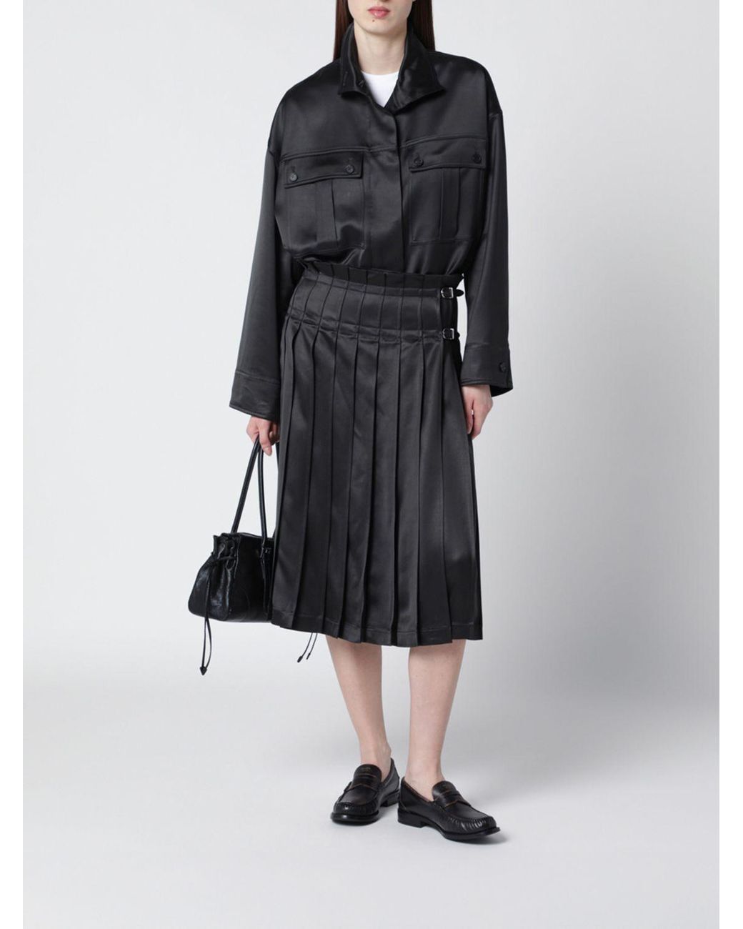 DURAZZI MILANO Black Pleated Satin Skirt
