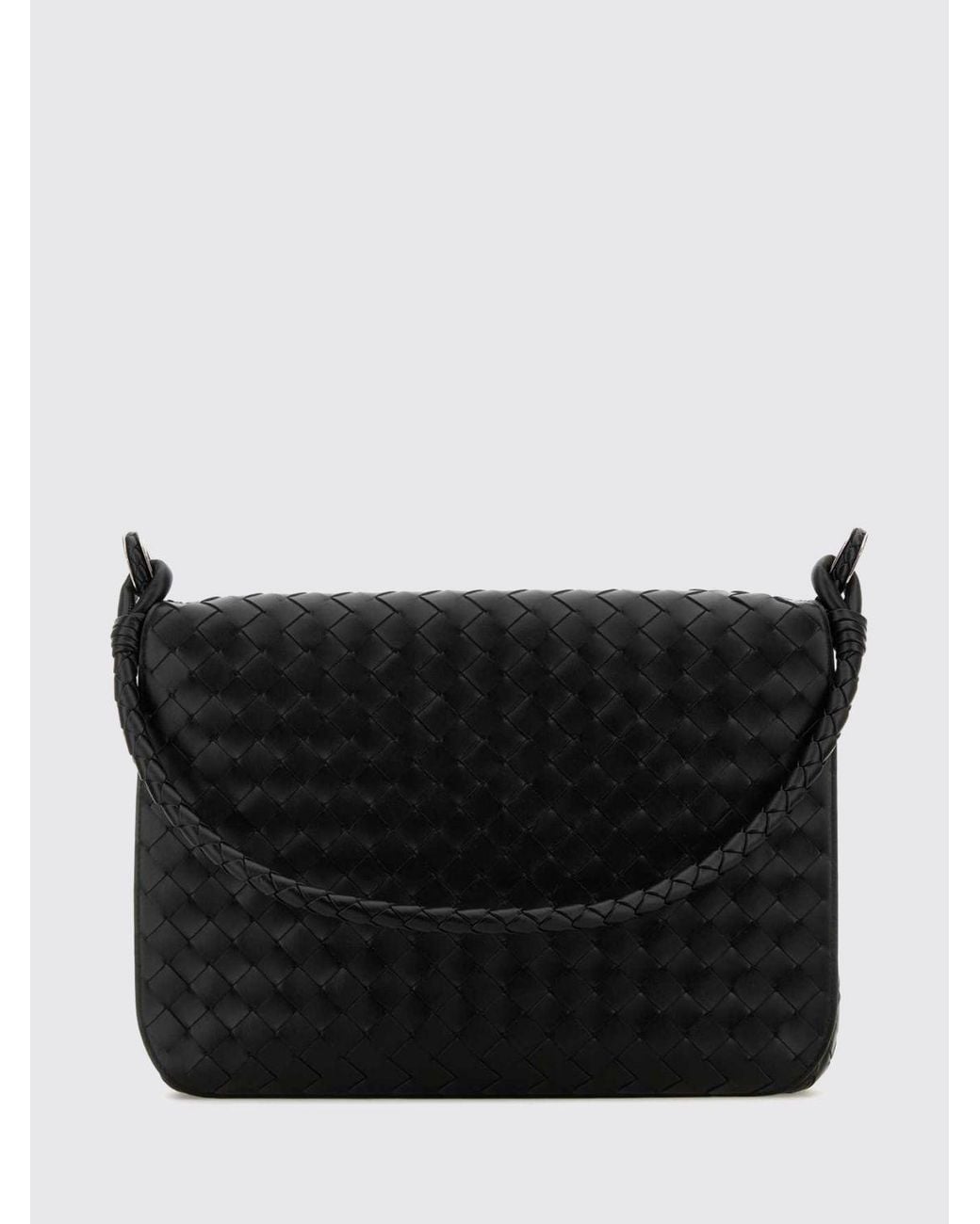 Bottega Veneta Black Swing Intrecciato Woven Calfskin Leather Messenger Bag for men