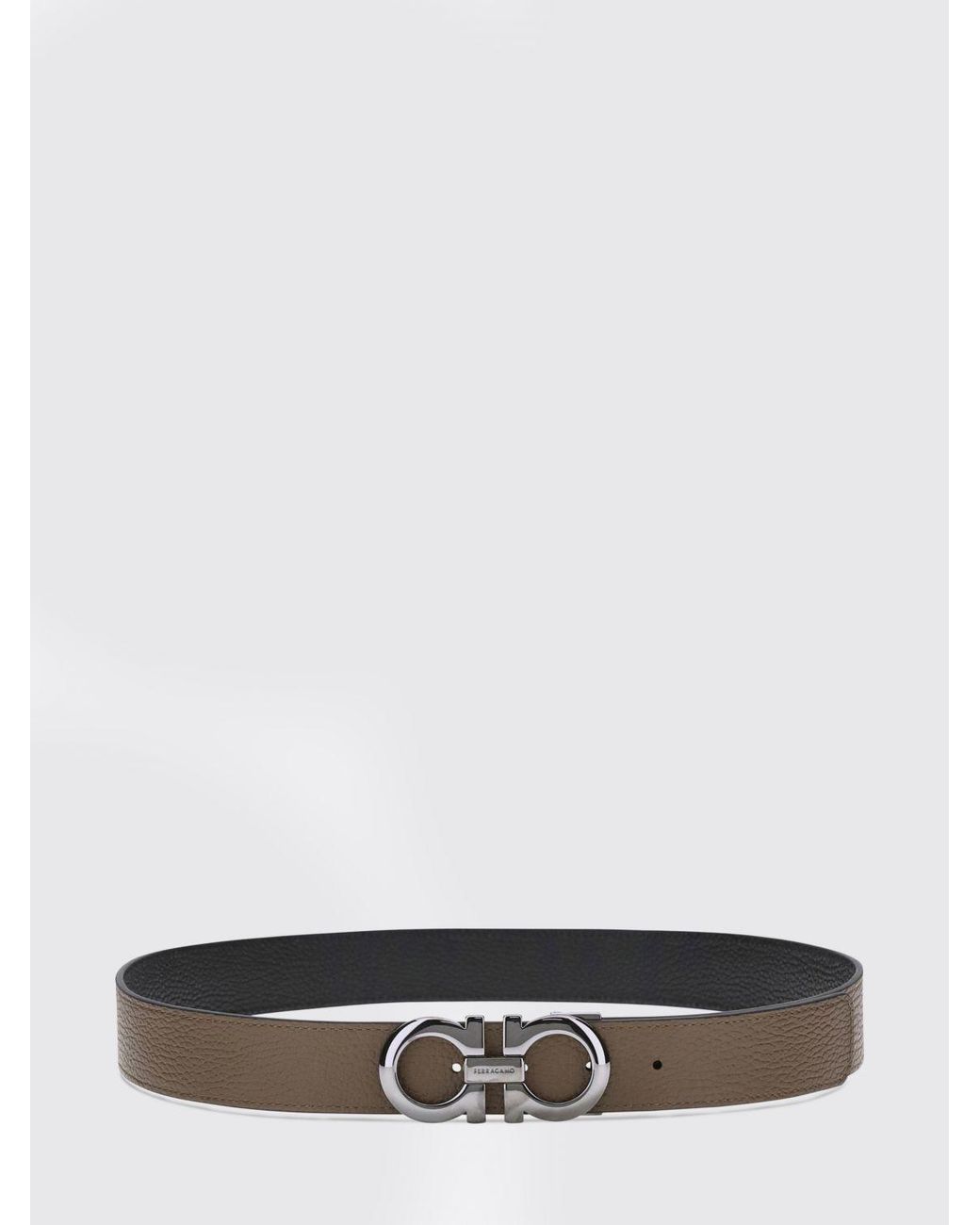 Ferragamo Brown Gancini Grained Calfskin Leather Belt for men