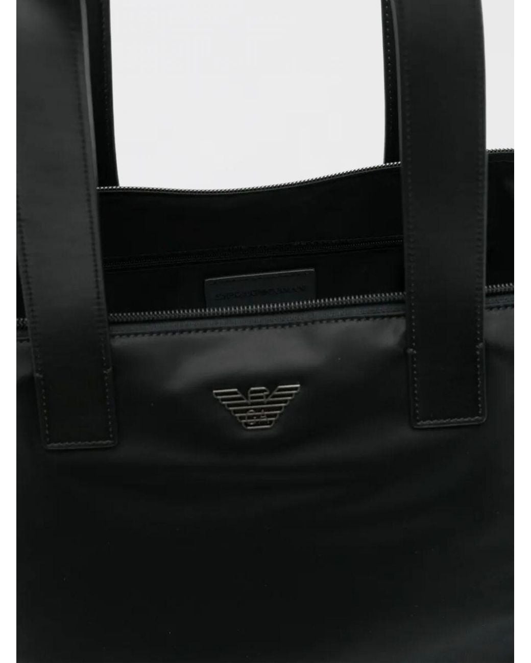 Emporio Armani Black Medium Recycled Nylon Shopping Bag for men