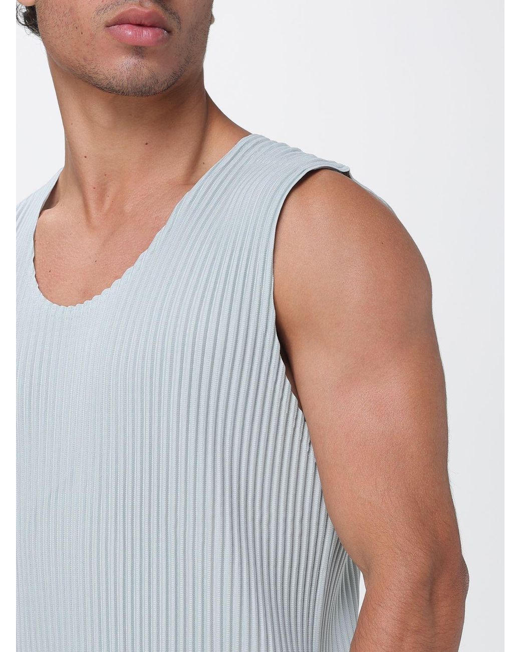 Homme Plissé Issey Miyake Blue Homme Plissé Issey Miyake Pleated Technical Crêpe Tank Top With U-Neck for men