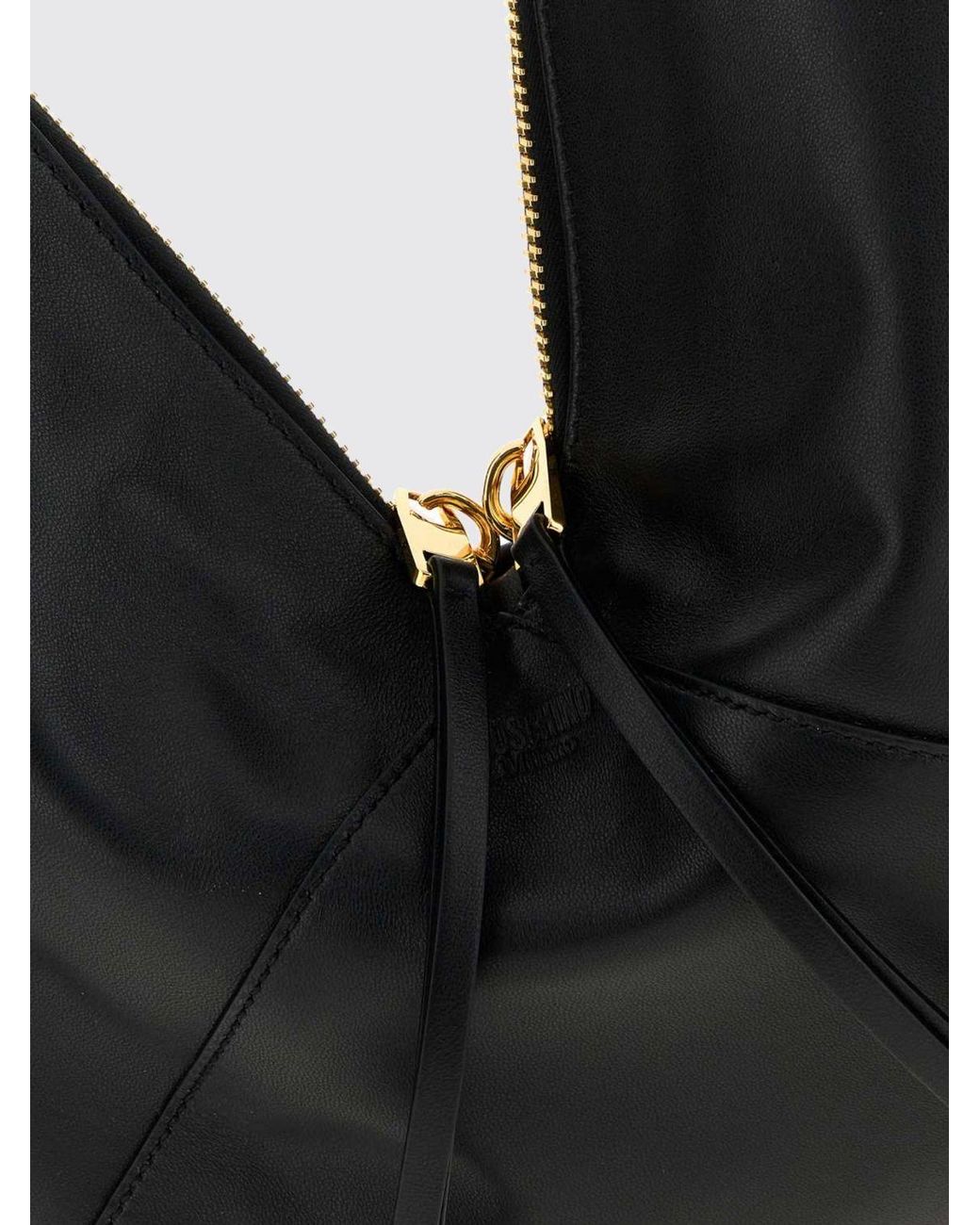 Moschino Couture Black Smooth Leather Shoulder Bag With Adjustable Handle And Double Zip