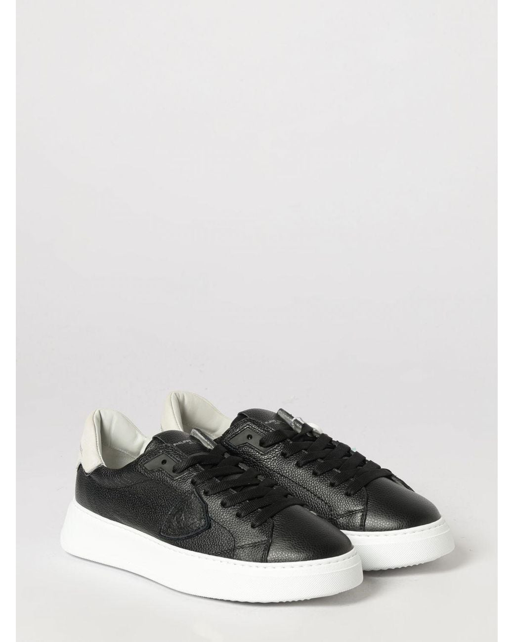 Philippe Model White Temple Low Smooth Calfskin Low-Top Sneakers With Shield Logo for men