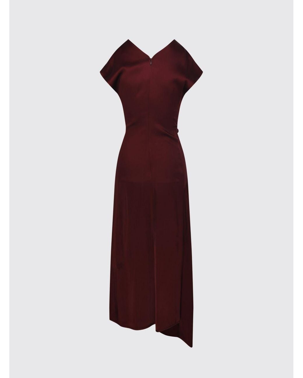 Victoria Beckham Red Aria Asymmetrical Ruched-Waist Midi Dress