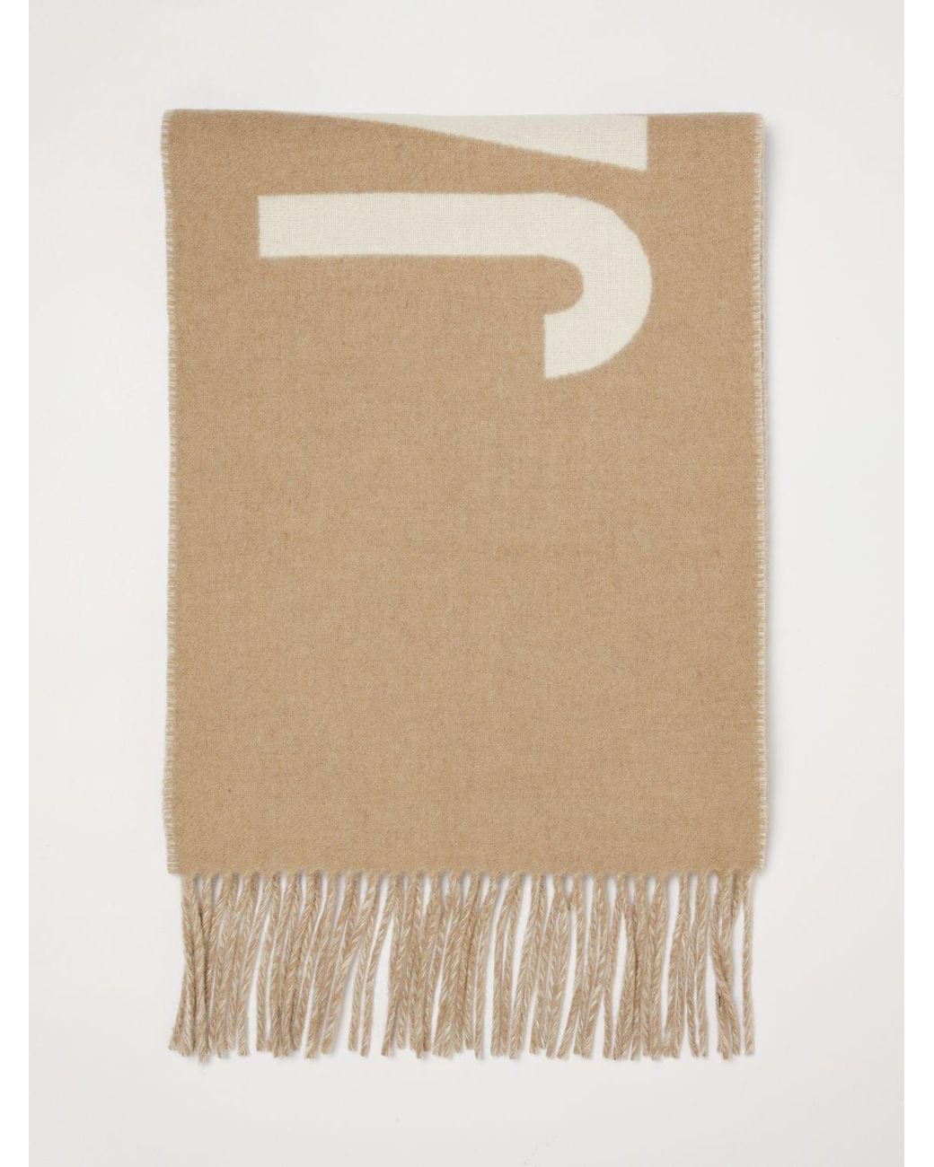Jacquemus Natural Virgin Wool Scarf With Lettering Logo And Fringed Edges for men