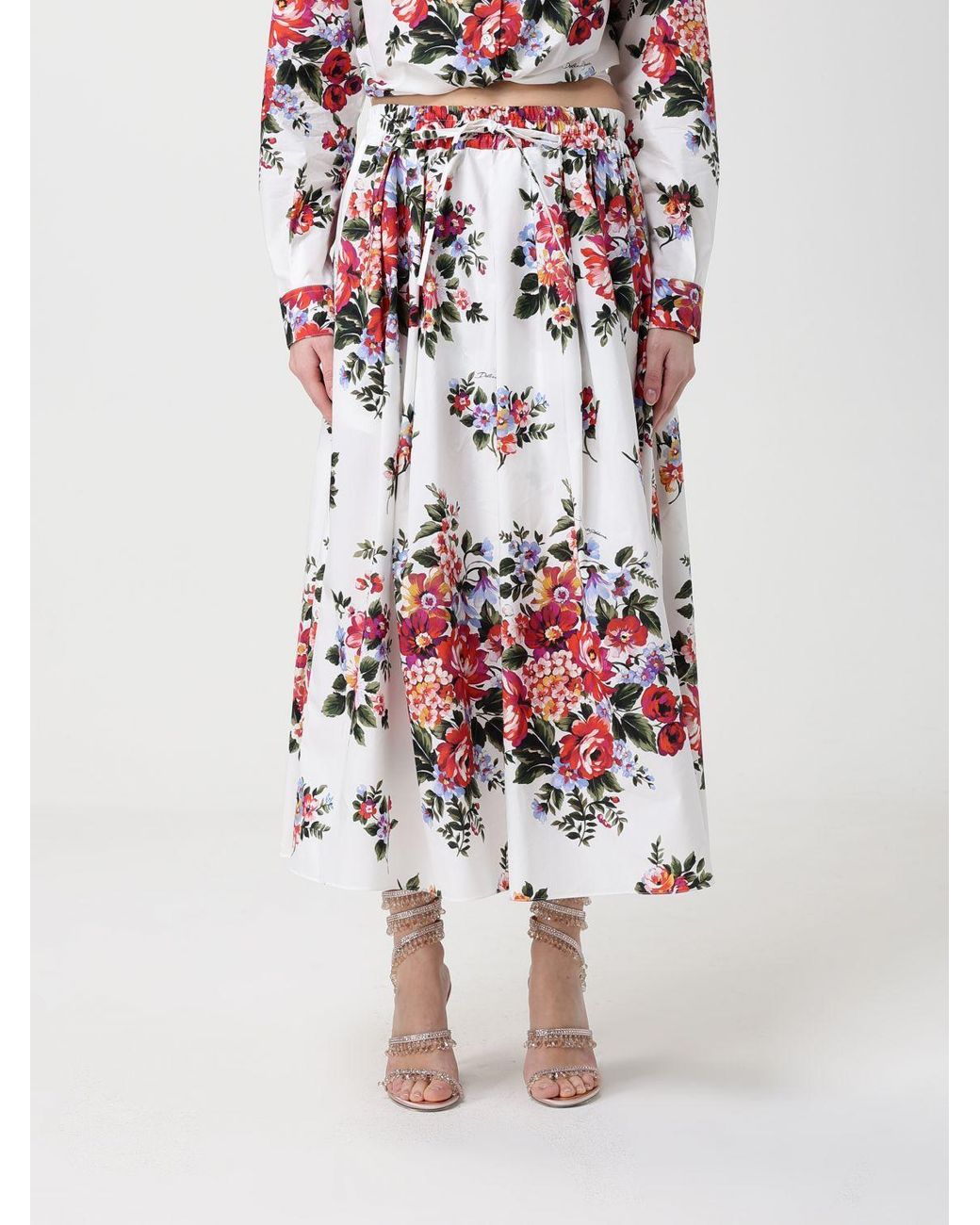 Dolce & Gabbana White Dolce &Amp Gabbana Printed Poplin Midi Skirt