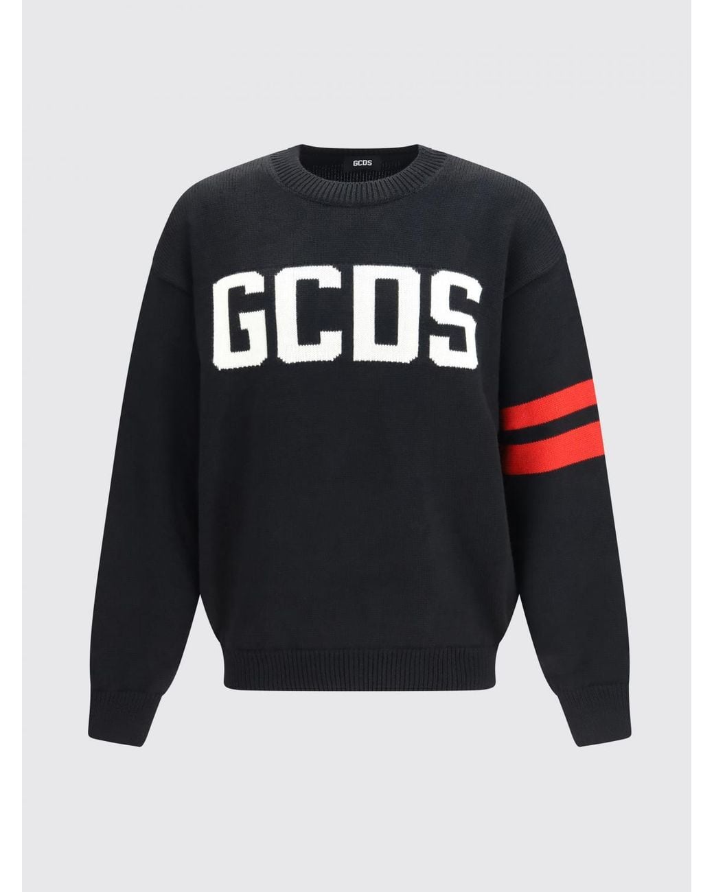 Gcds Black Crewneck Wool Blend Jumper With Contrast Logo And Slightly Dropped Shoulders for men
