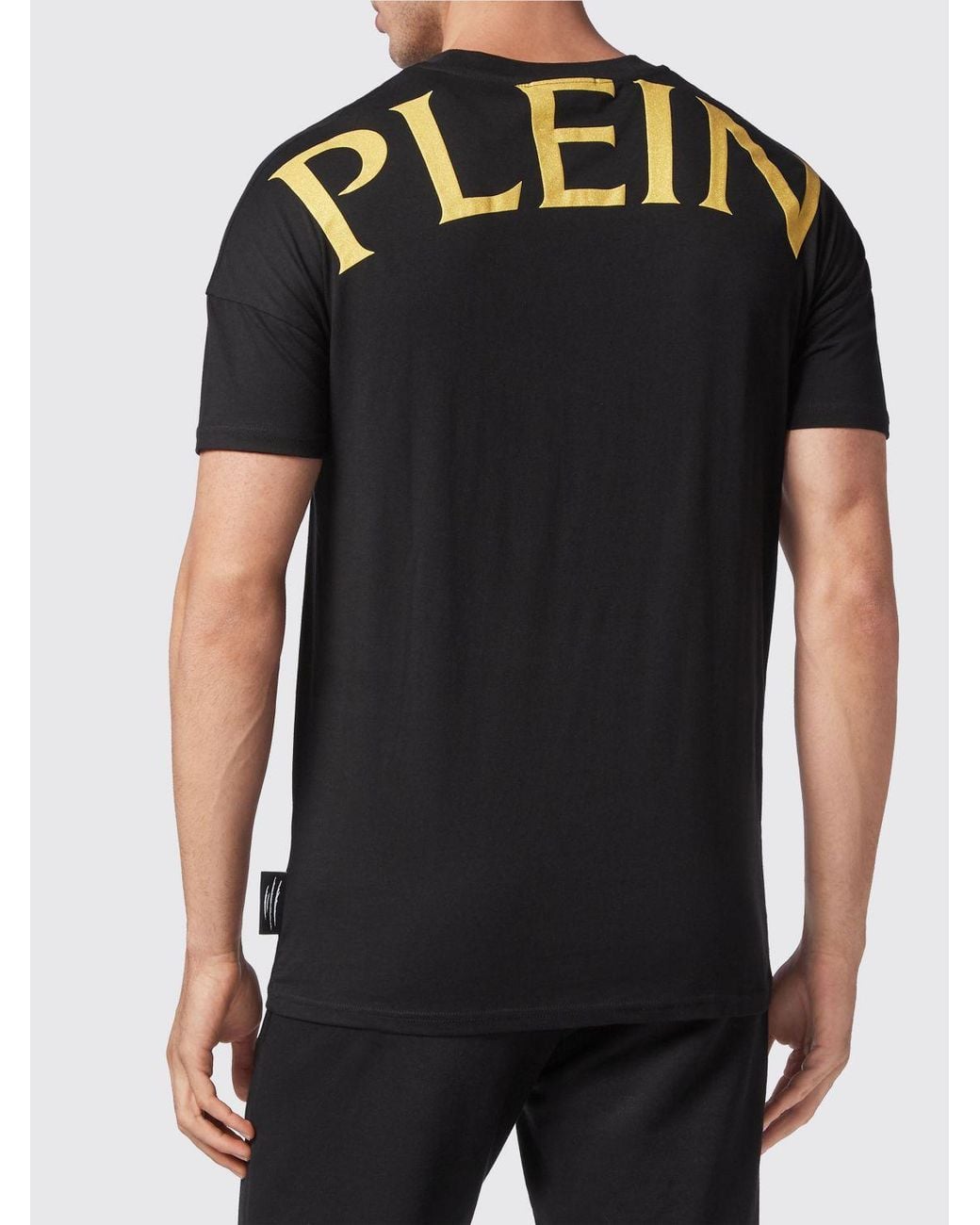 Philipp Plein Black Jersey T-Shirt With Dropped Shoulders And Back Logo Print for men
