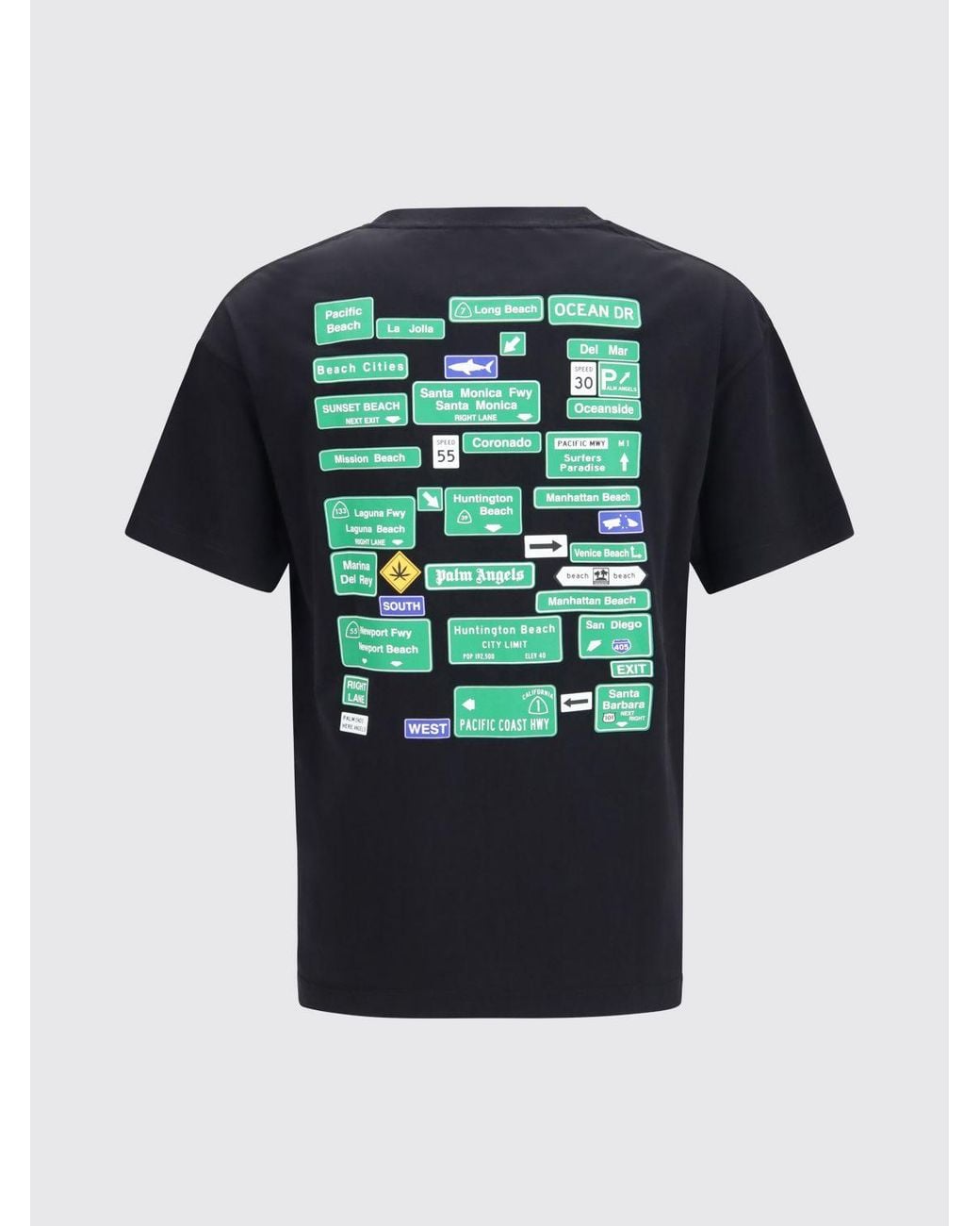 Palm Angels Black Cotton T-Shirt With Graphic Print And Contrast Logo for men