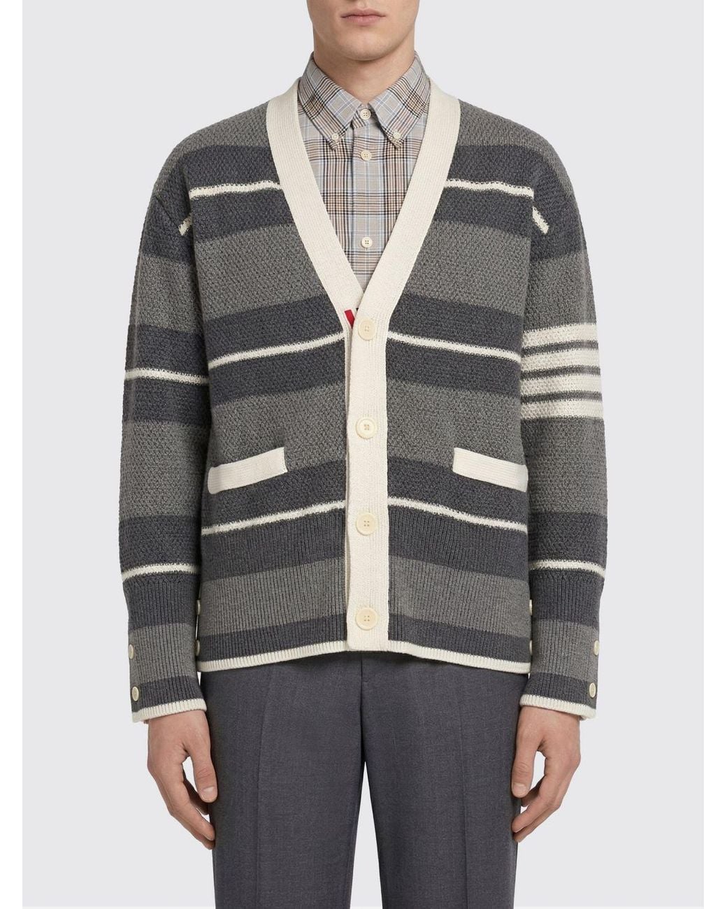 Thom Browne Gray Striped Cotton Cardigan for men