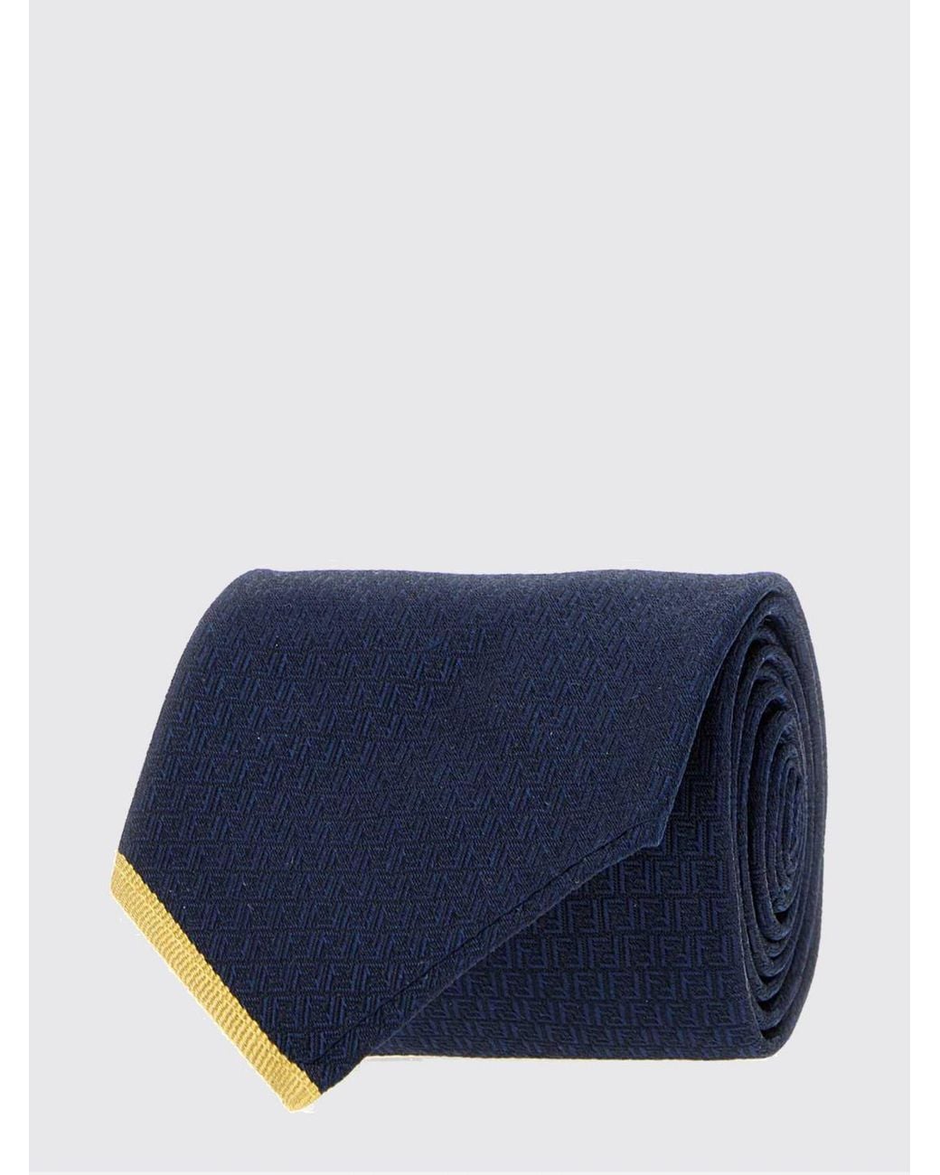 Fendi Blue Ff Monogram Pure Silk Tie for men