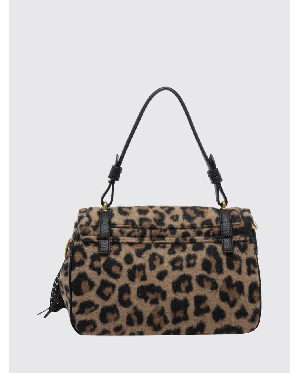 La Carrie Black Atena Animal Print Shoulder Bag With Tassels And Logo Charm