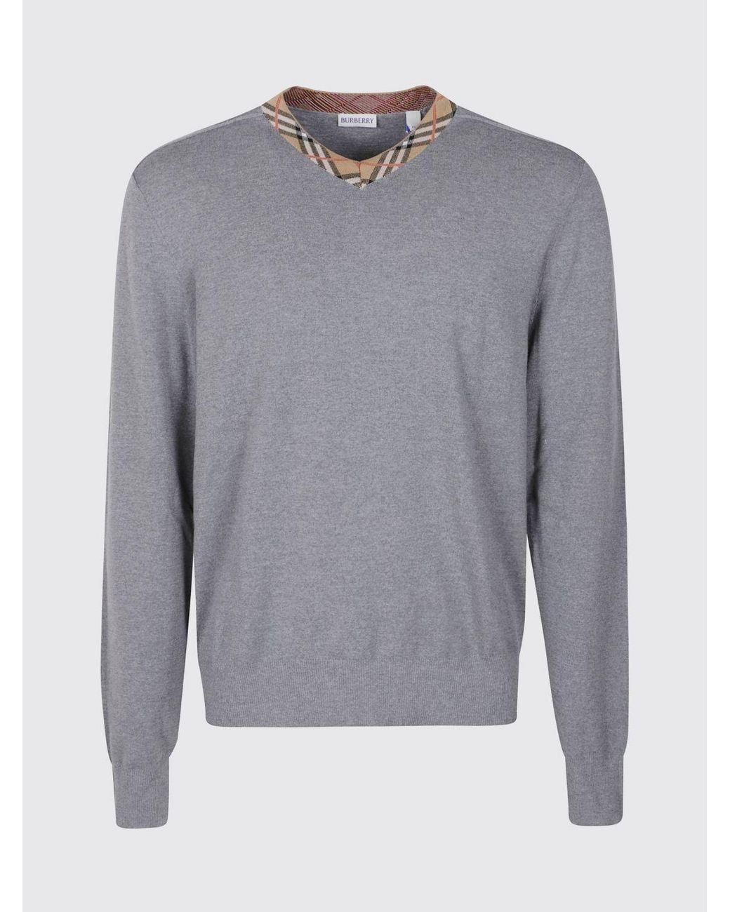 Burberry Gray Vintage Check Pure Wool V-Neck Jumper for men