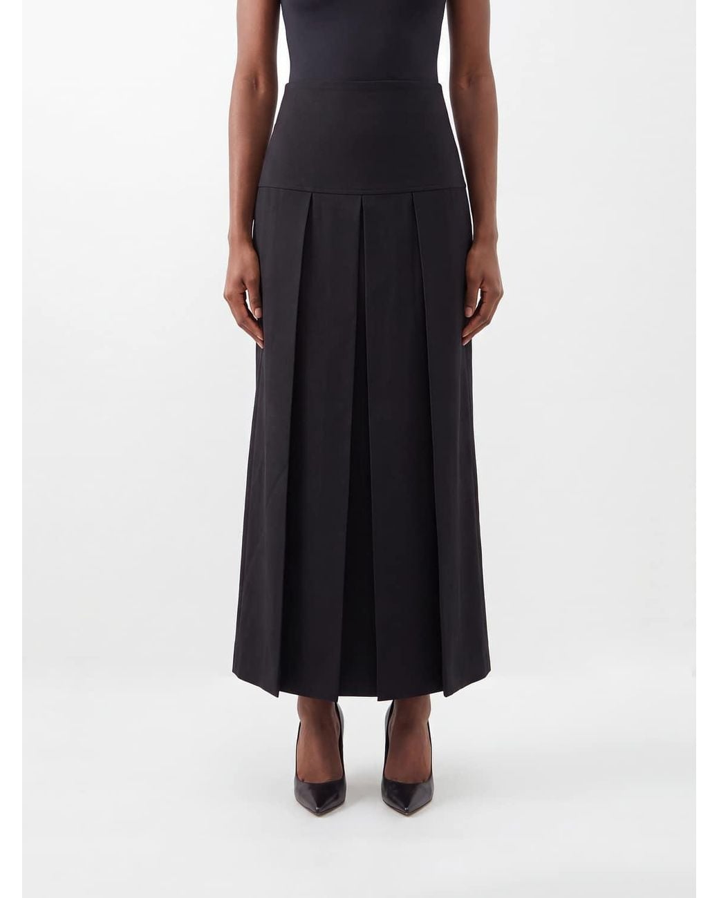 Alaïa Black High-Waisted Pleated Knit Maxi Skirt
