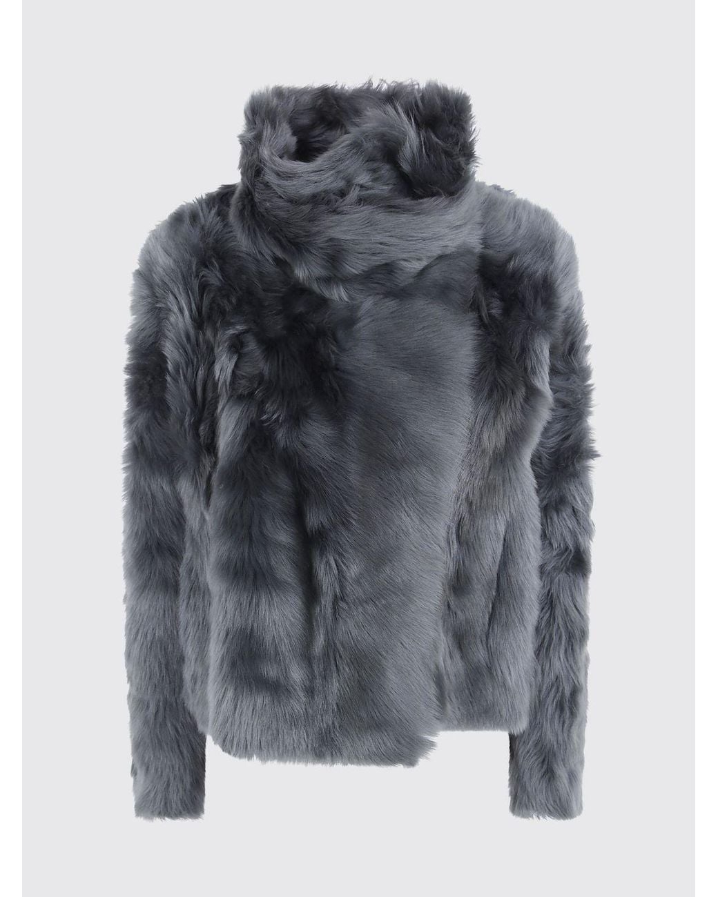 Yves Salomon Gray Double-Breasted Cropped Lambskin Jacket With Funnel Neck