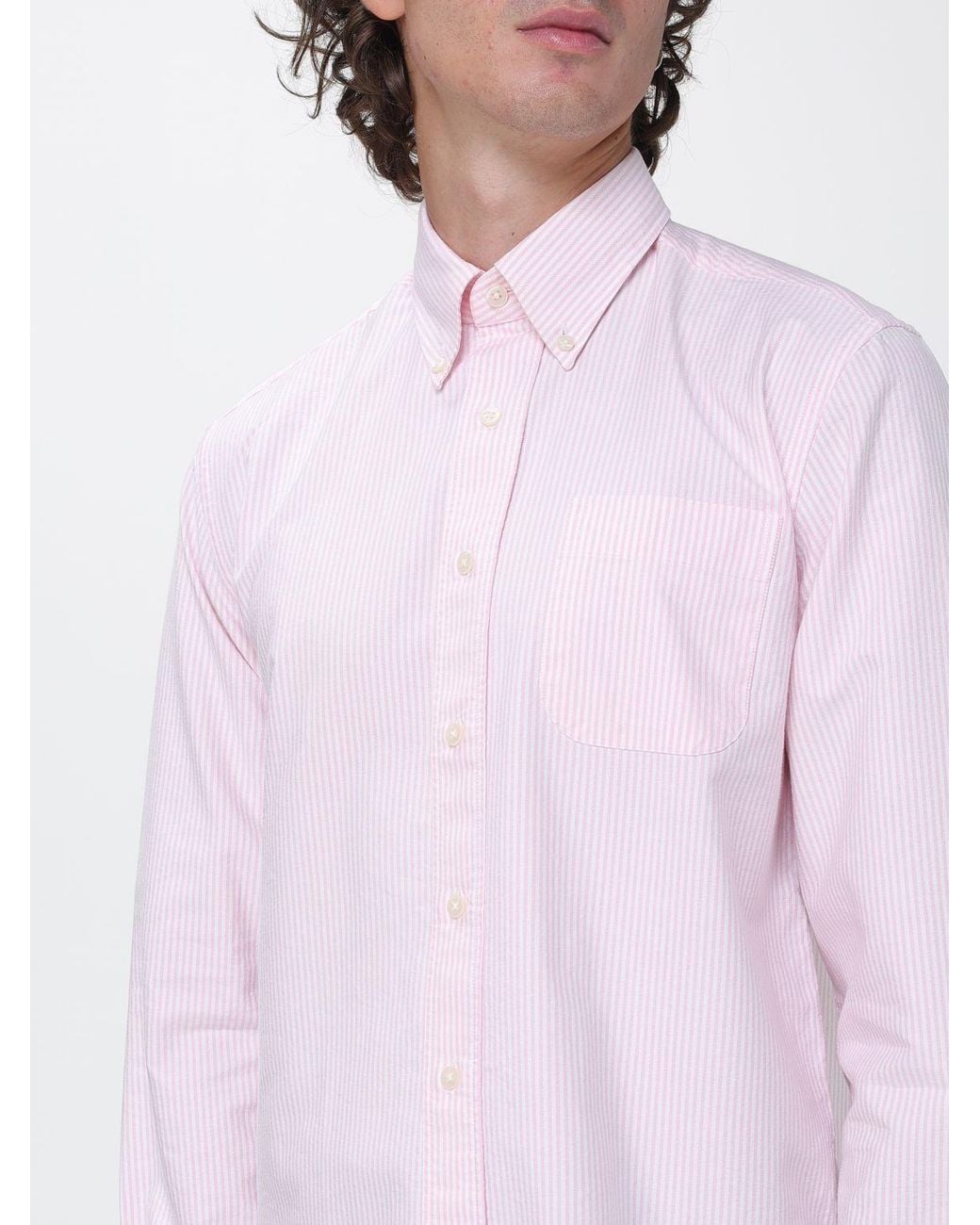 Sebago White Striped Cotton Poplin Shirt With Button-Down Collar for men