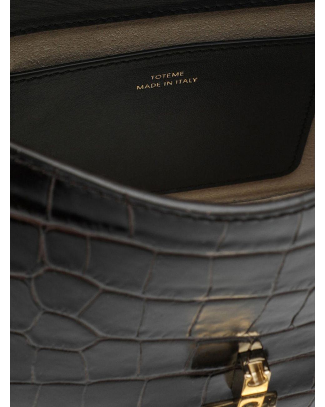 Totême Black T-Lock Croc-Effect Leather Clutch With Monogram Logo