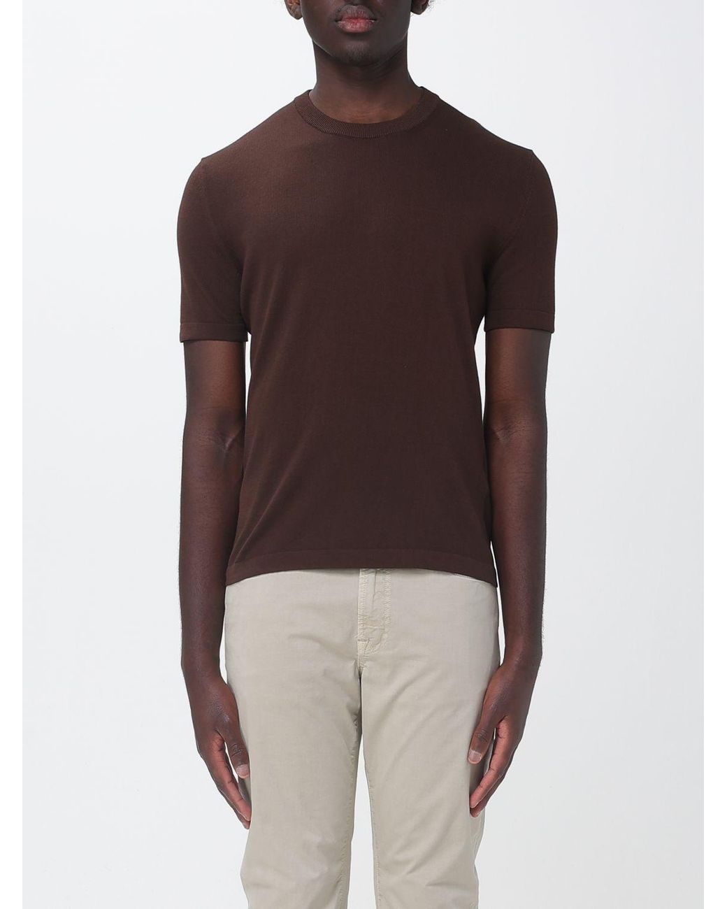 Brooksfield Brown Cotton Crew Neck Sweater for men