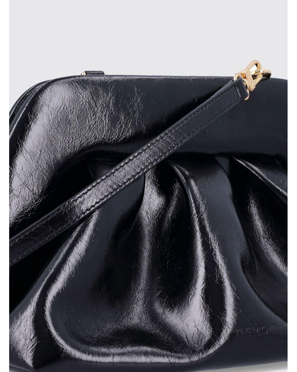THEMOIRÈ Black ThemoirÈ Bios Draped Vegan Leather Clutch With Removable Strap