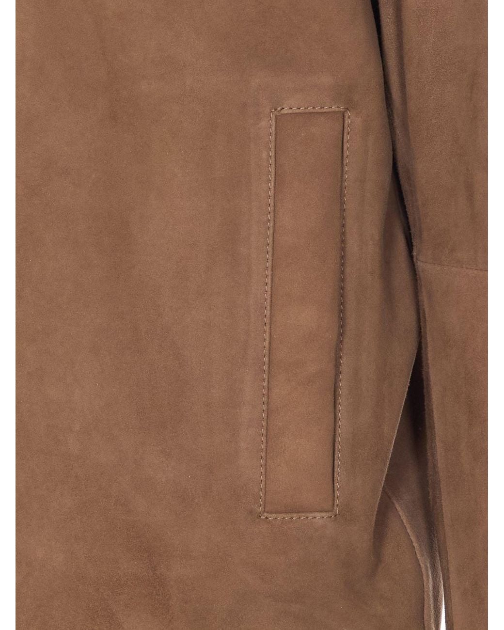 Arma Brown Suede Goat Leather Shirt Jacket With Welt Pockets for men