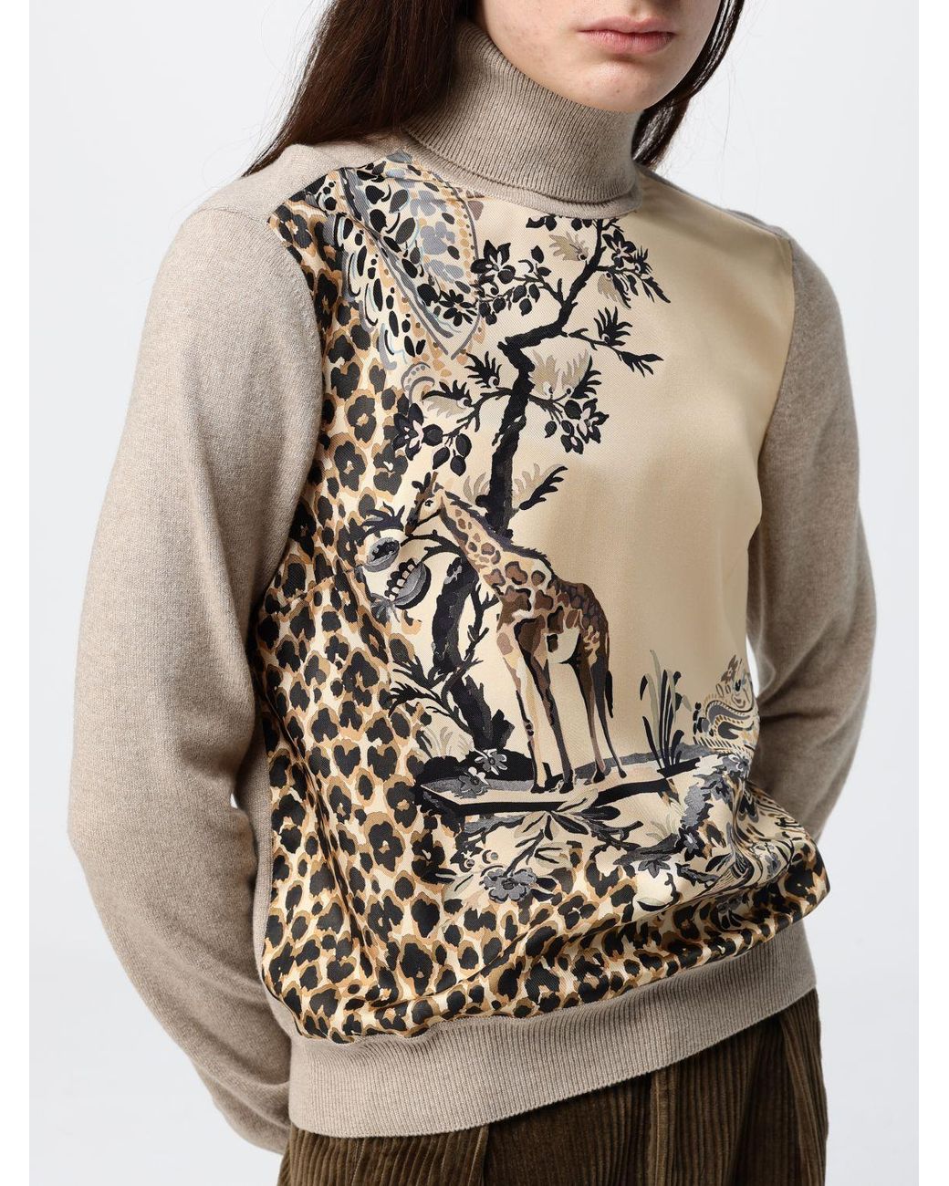 Etro Natural Fauna Graphic Print Wool And Cashmere Blend Turtleneck Jumper