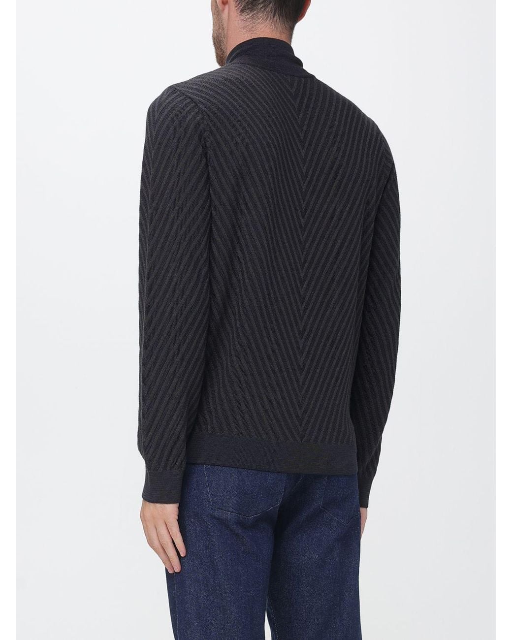 Emporio Armani Blue Slim Fit Chevron Virgin Wool Turtleneck Jumper for men