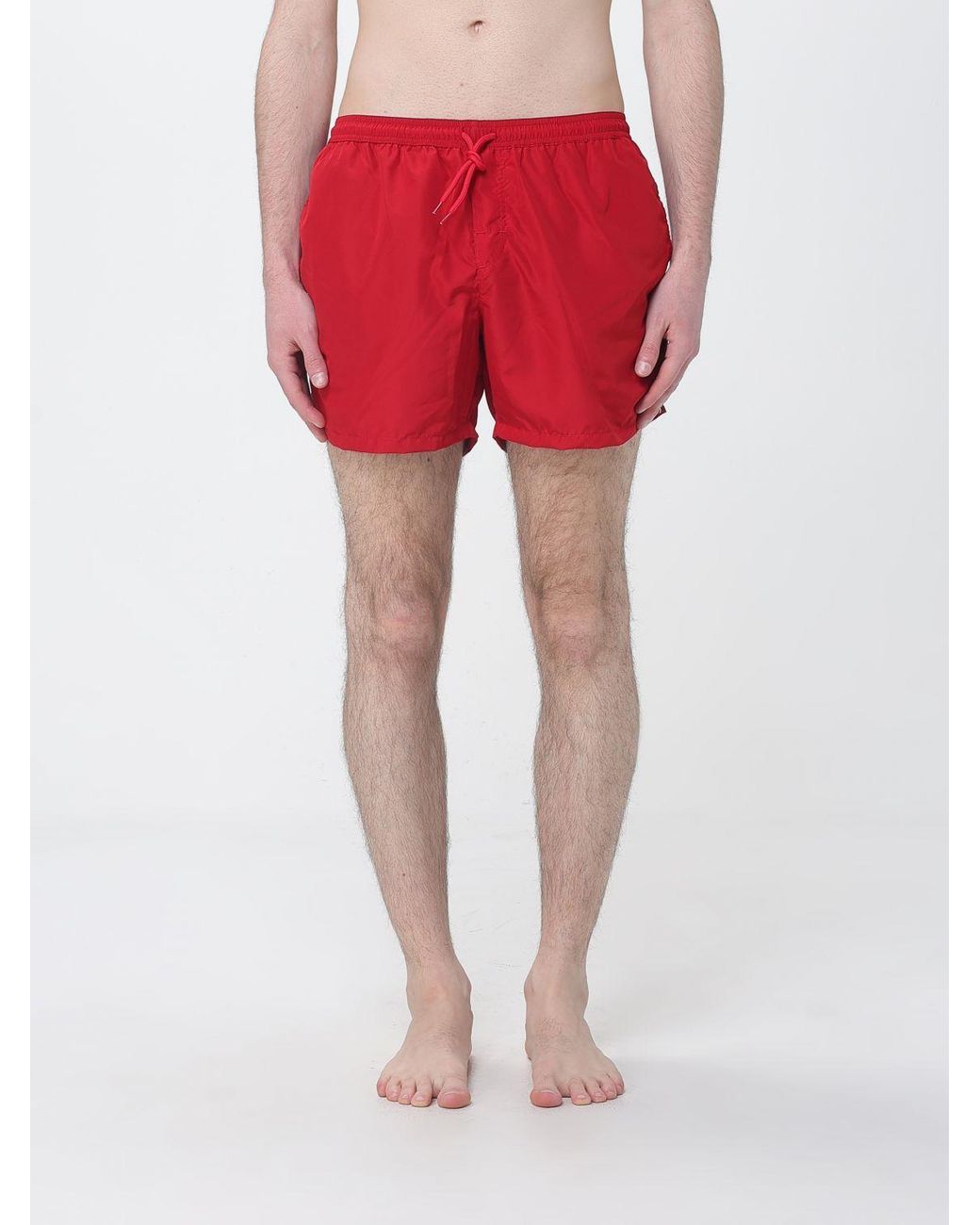 Gcds Red Nylon Swimsuit With Jacquard Logo for men