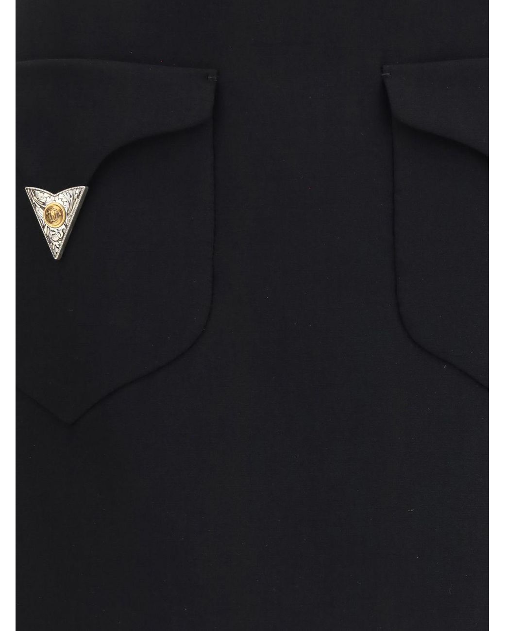 Versace Black High-Waisted Wool Mini Pencil Skirt With Patch Pockets