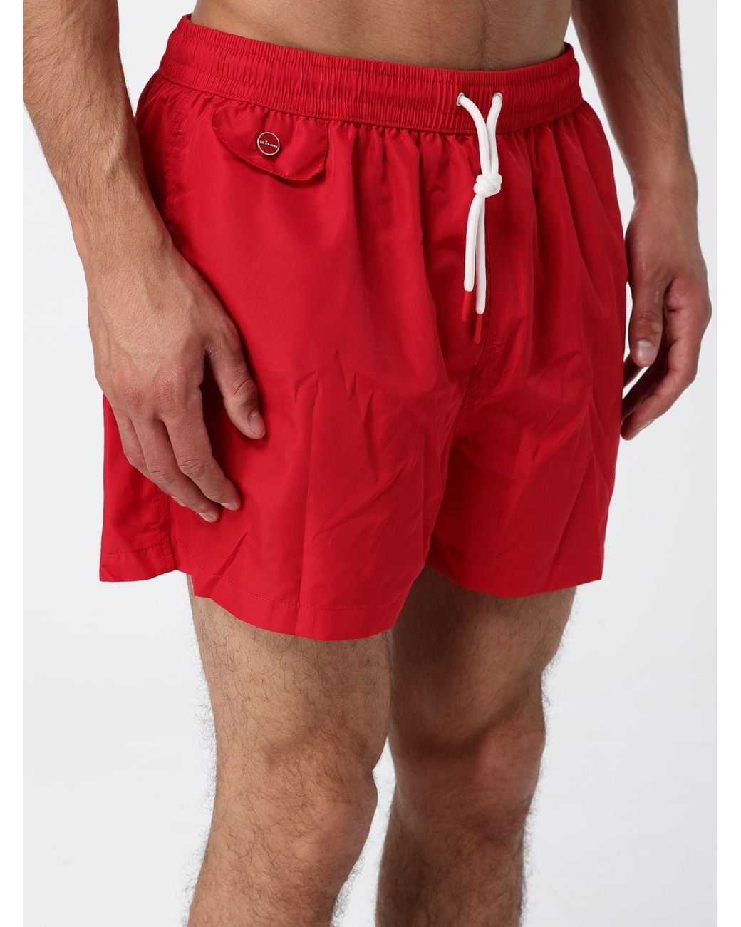 Kiton Red Polyester Swim Shorts With Elasticated Waist for men