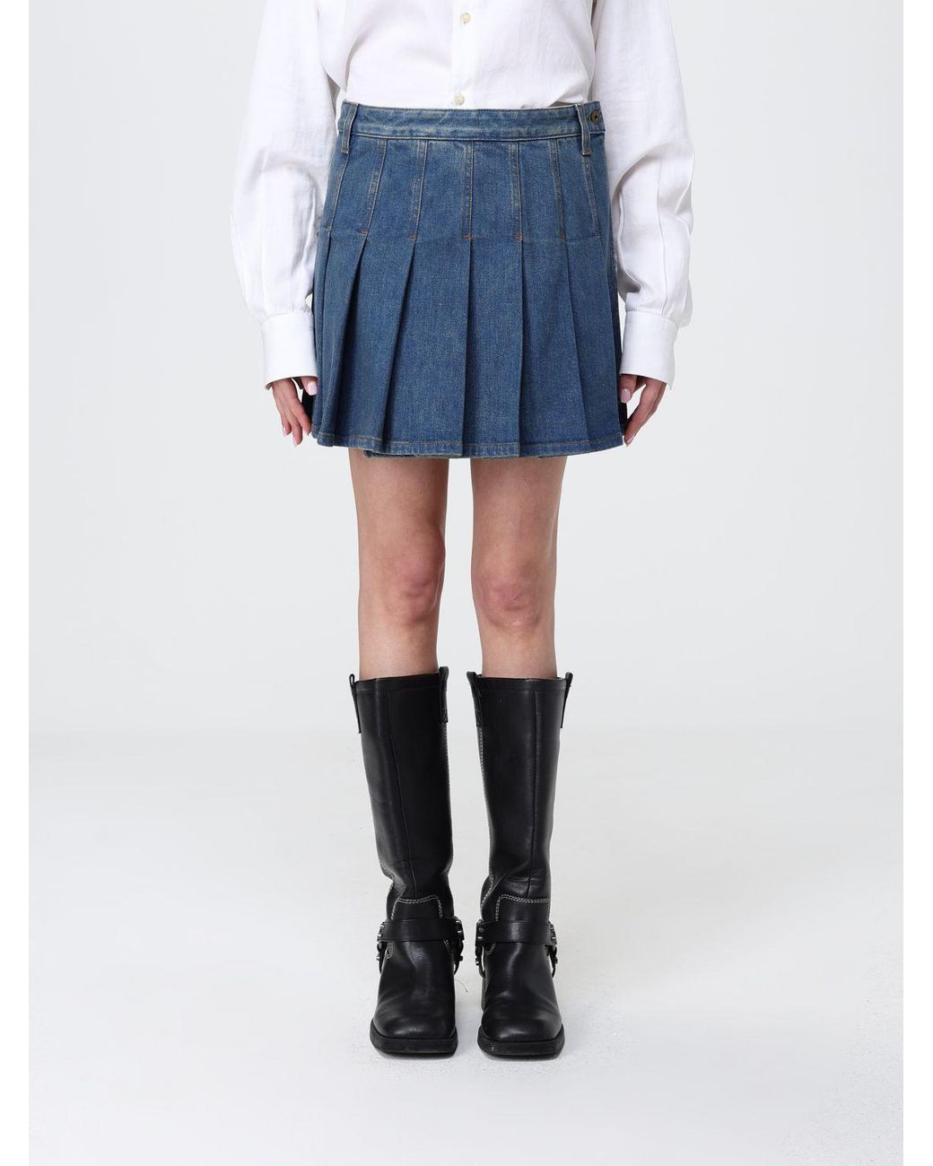 Burberry Blue Pleated Denim Skirt