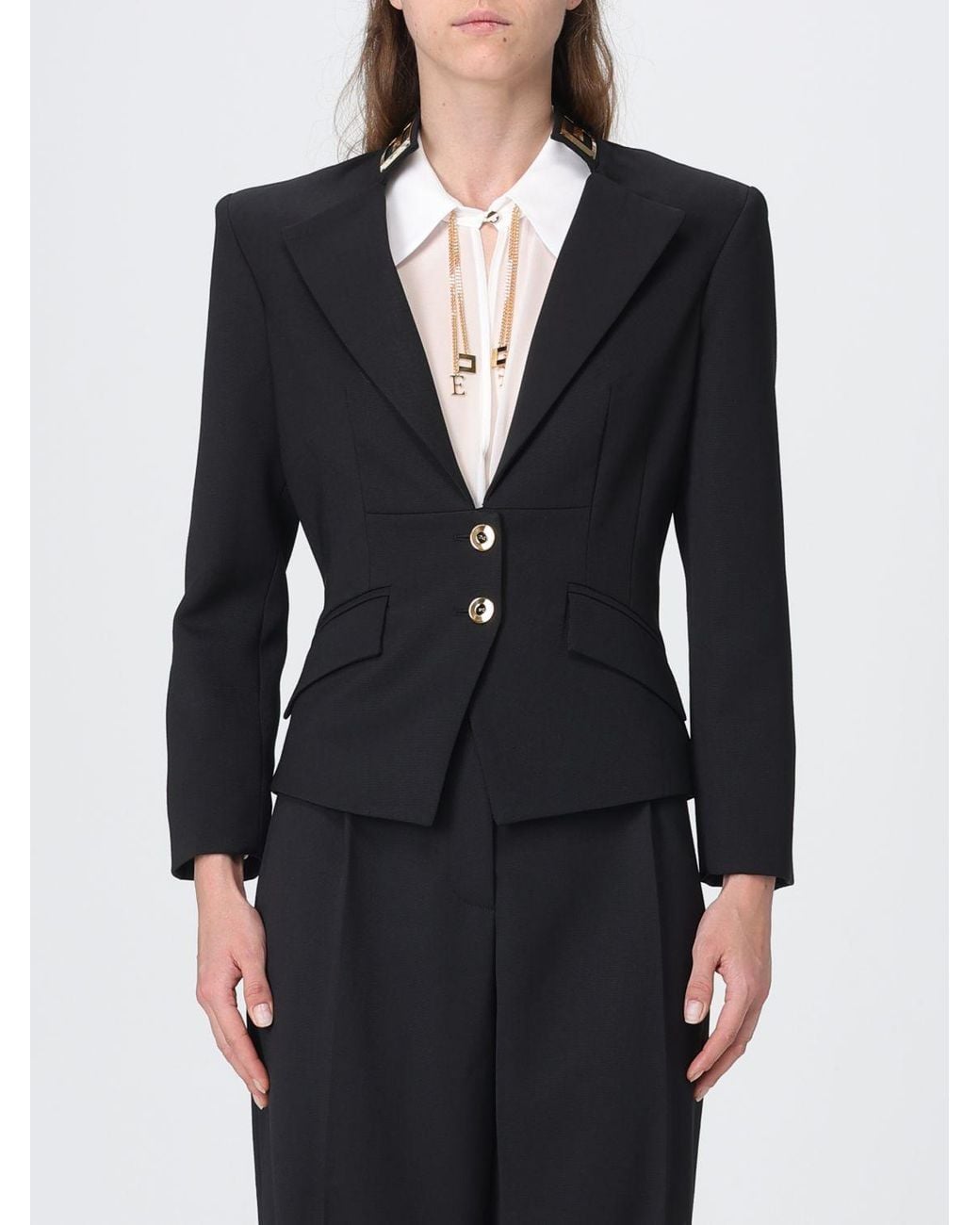 Elisabetta Franchi Black Single-Breasted Crêpe Blazer With Slim Fit And Padded Shoulders