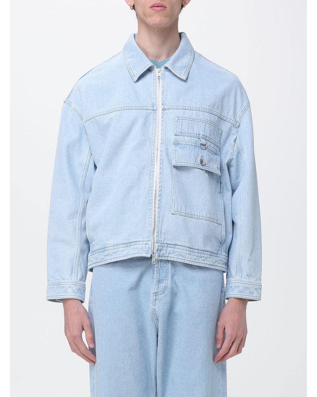 Maison Kitsuné Blue Maison KitsunÉ Bleached Denim Shirt Jacket With Zip Closure for men