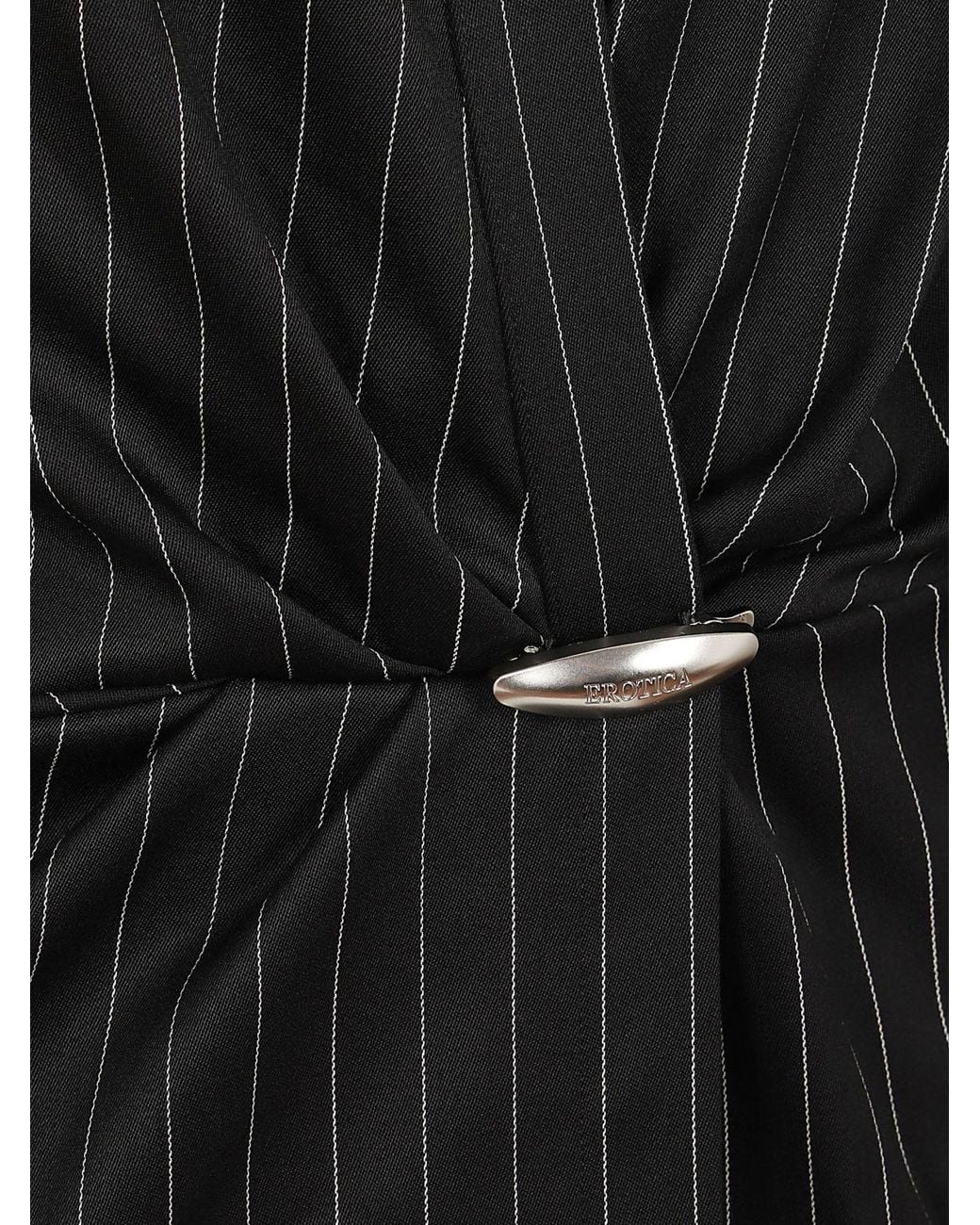 Dondup Black Striped Virgin Wool Long Sheath Dress With Draped Waist