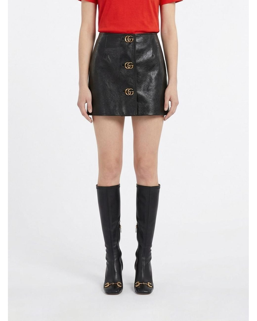 Gucci Black Gg Leather Pencil Skirt