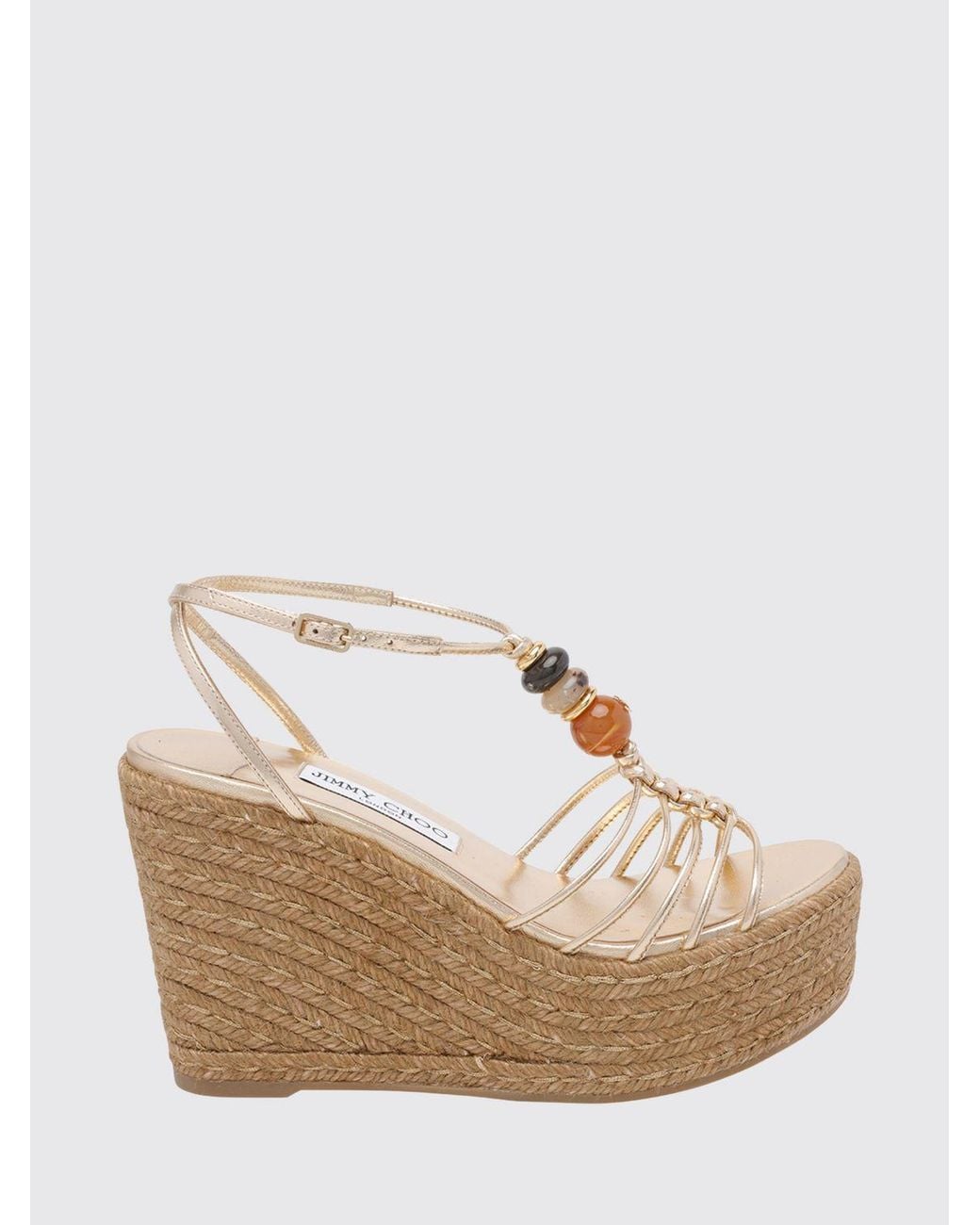Jimmy Choo Natural Lemi Beaded Laminated Leather Wedge Sandals