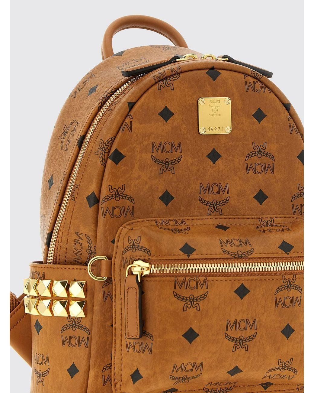 Mochila Stark De Algodón Revestido Con Logo Y Tachuelas Laterales MCM de color Brown