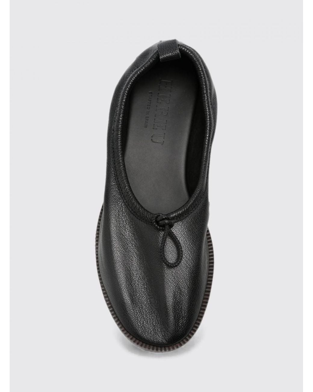 Hereu Black Puntera Ronda Smooth Lambskin Ballet Flats With Bow Detail